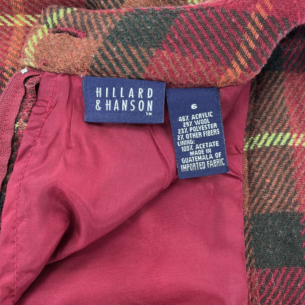 Y2K Hillard Hanson Plaid Pencil Mini Skirt Academia Womens 6 Red 90s Schoolgirl - Picture 7 of 12